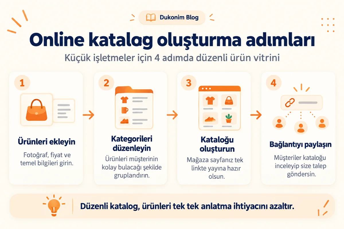 Dört adımda online ürün kataloğu oluşturma ve paylaşma akışı