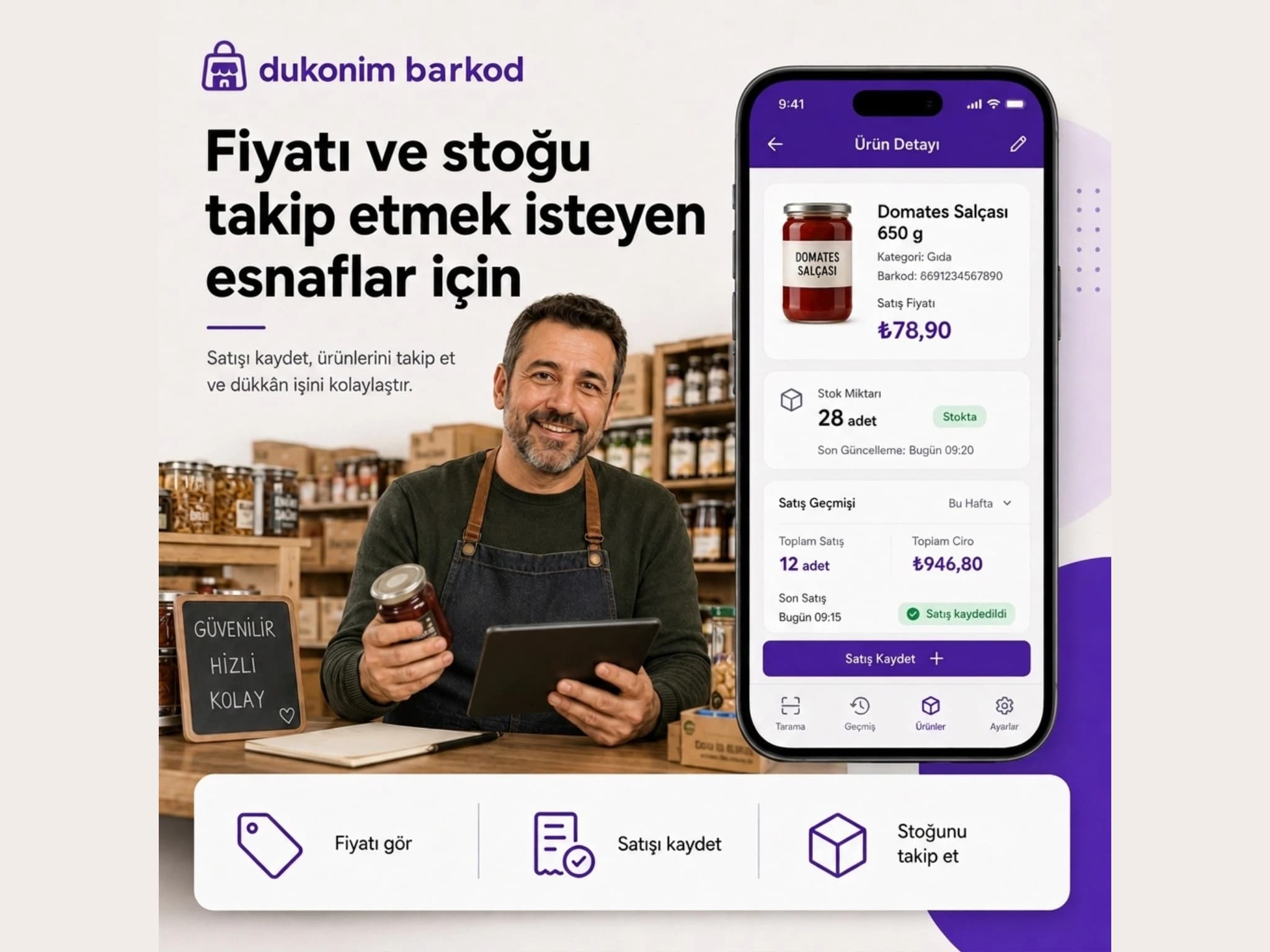 Dukonim Kasa ile ürün fiyatını, satışları ve stok miktarını takip eden esnaf