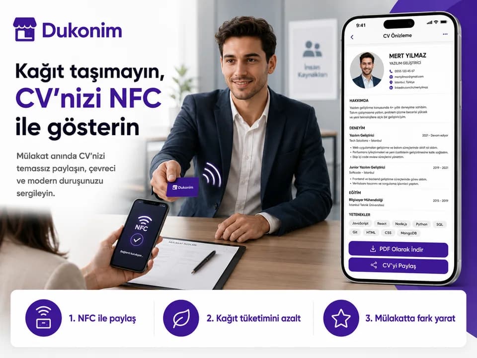 Dukonim CV ile kağıt CV taşımadan profesyonel bilgileri tek bağlantıda gösterme ekranı