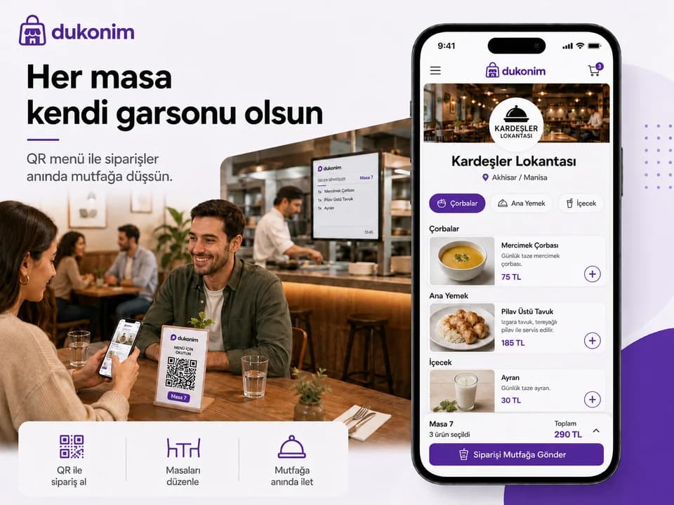 Dukonim QR Menü ile her masadan sipariş alınan lokanta ekranı
