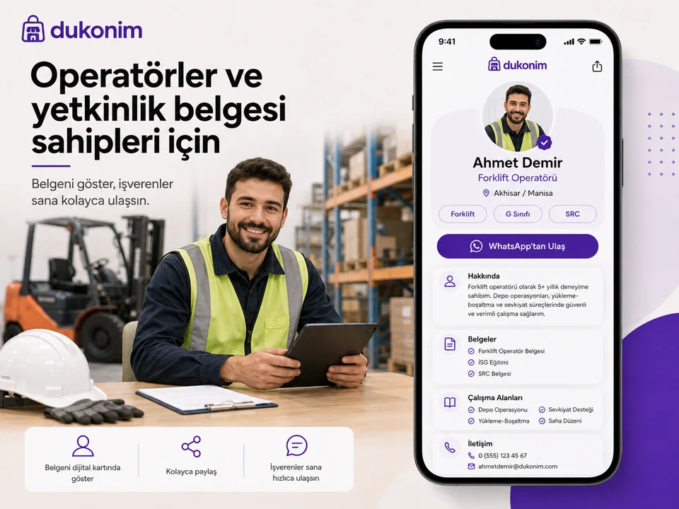 Dukonim Kartvizit ile operatörlük ve yetkinliklerini gösteren çalışan