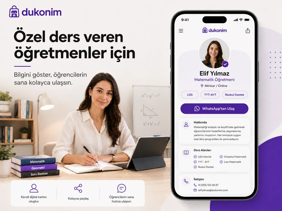 Dukonim Kartvizit ile özel ders hizmetini gösteren öğretmen