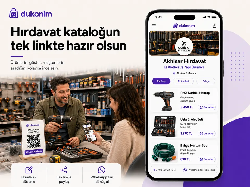 Dukonim Katalog ile hırdavat ürünlerini tek bağlantıda gösteren Akhisar Hırdavat vitrini