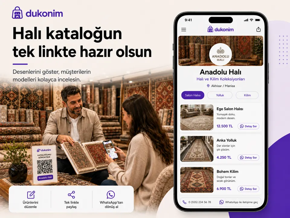 Dukonim Katalog ile halı ve kilim modellerini tek bağlantıda gösteren Anadolu Halı vitrini