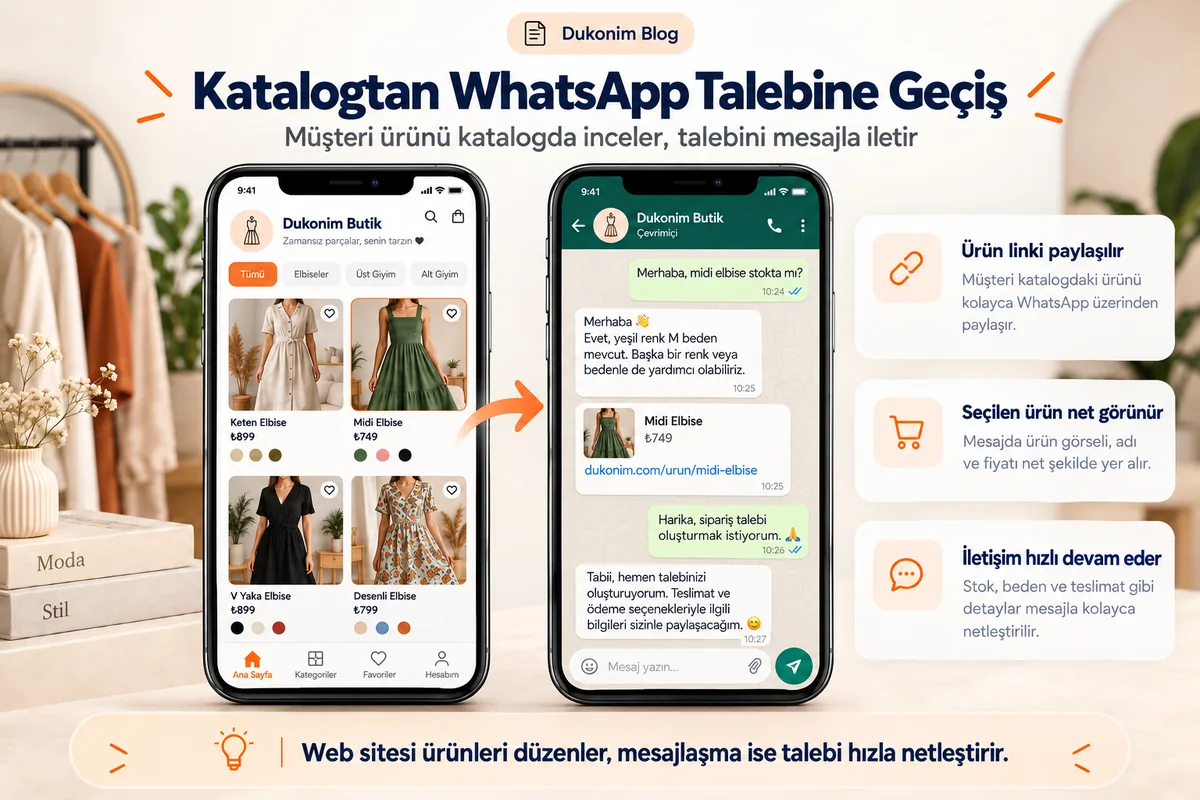 Temsili web kataloğundan WhatsApp ürün talebine geçiş