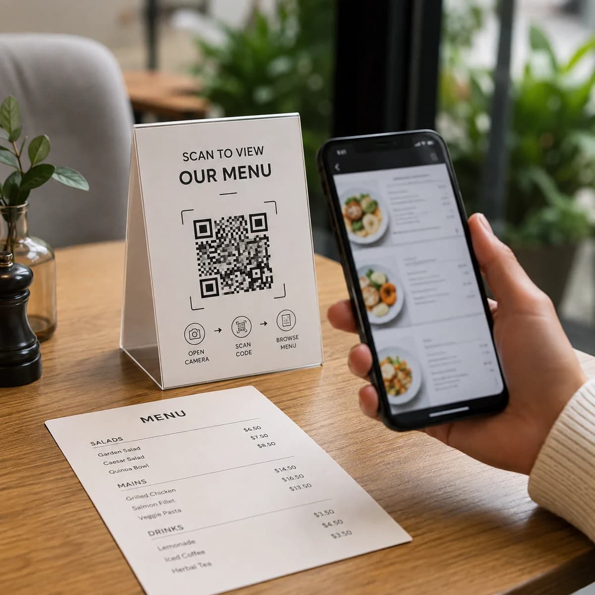 QR kod ile dijital menüye erişim örneği