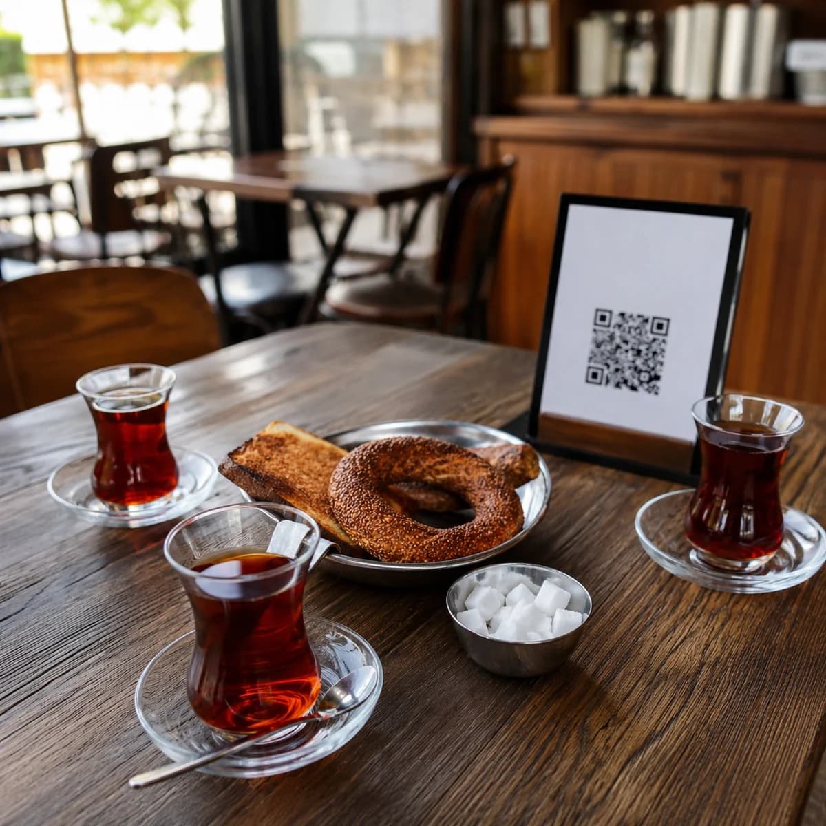 Çay ocağında masa siparişi için dijital menü ekranı