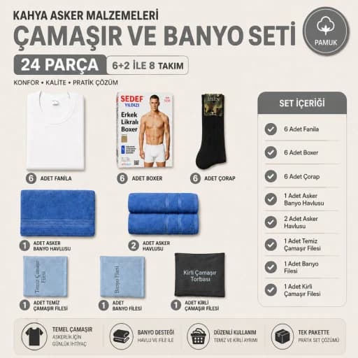 Beyaz Çamaşır + Banyo Seti 6+2 ürün görseli