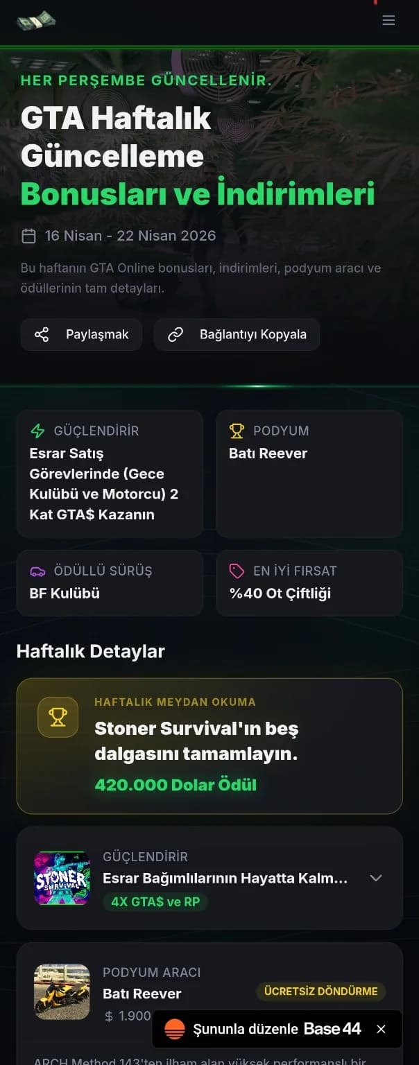 weeklygta.com haftalık GTA bülteni mobil ekran görüntüsü