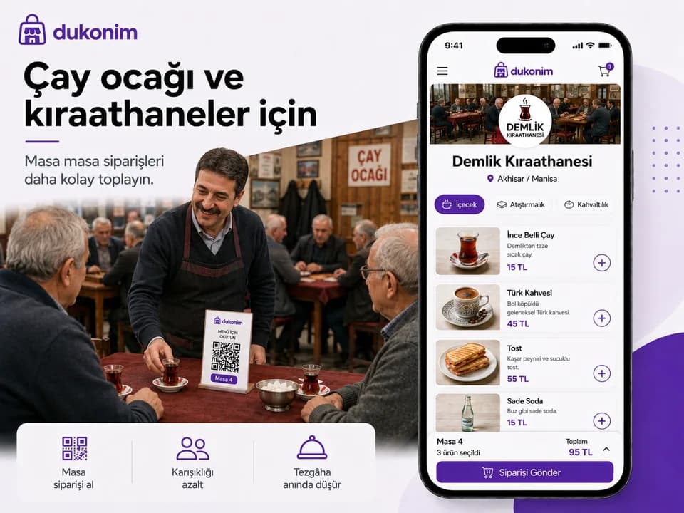 Dukonim QR Menü kullanan çay ocağı ve kıraathane için masa siparişi ekranı