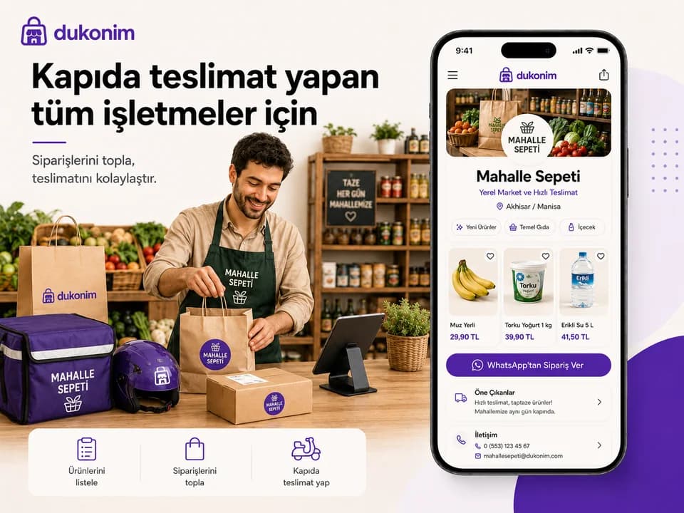 Dukonim Mağaza ile kapıda teslimat yapan mahalle işletmesi ve mobil ürün vitrini