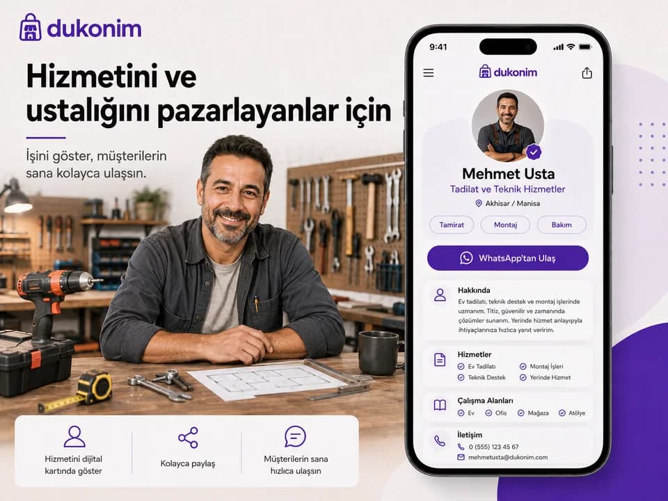 Dukonim Kartvizit ile hizmetini ve ustalığını gösteren teknik hizmet uzmanı