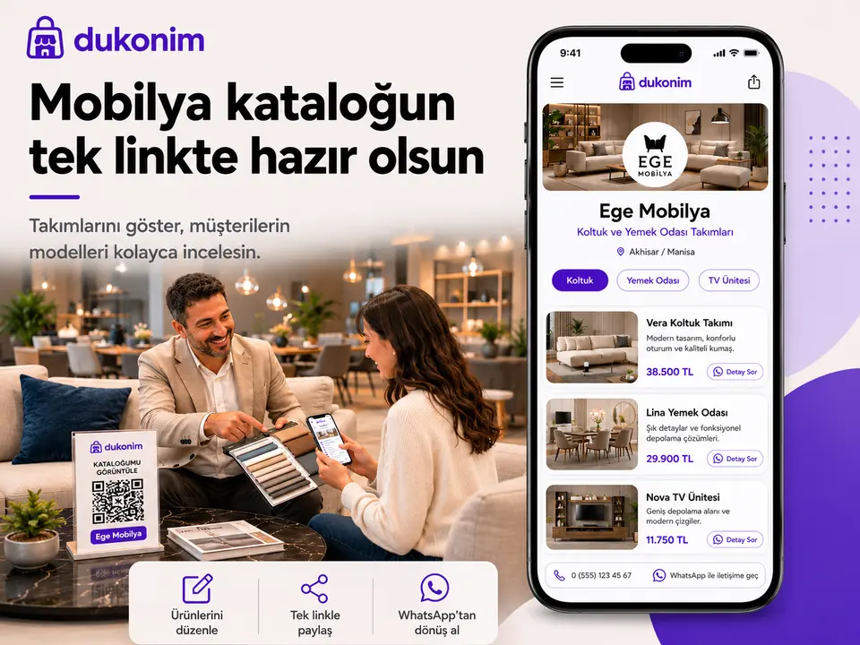 Dukonim Katalog ile mobilya ürünlerini tek bağlantıda gösteren Ege Mobilya vitrini