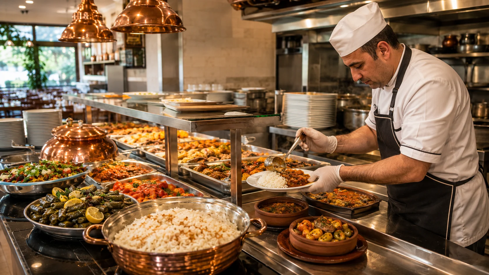 Kardeşler Lokantası mutfağında günlük yemek servisi